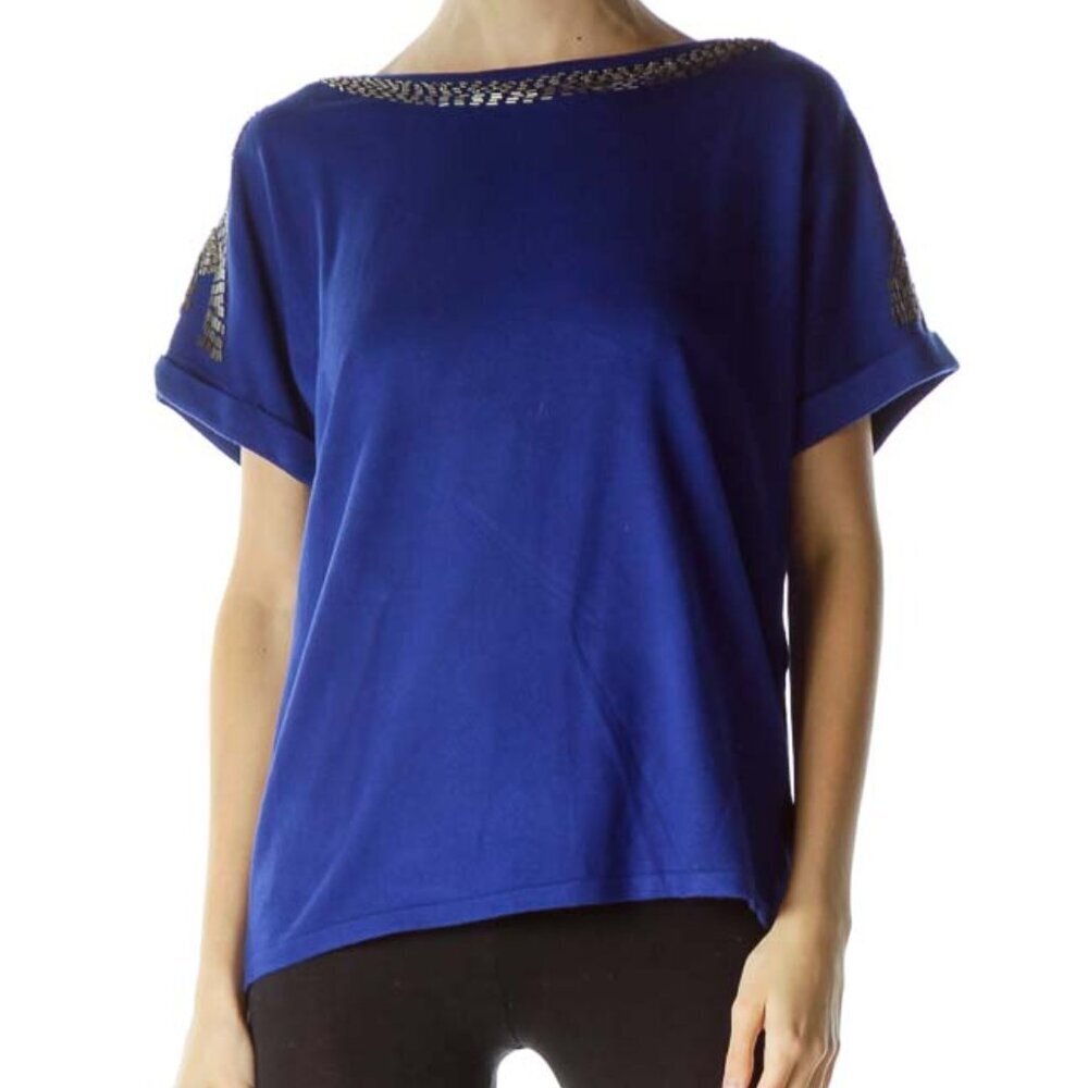 YUKA Electric Blue Embellished Knit Top